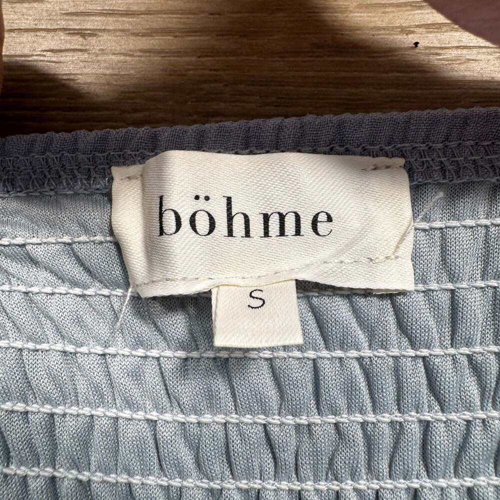 Bohme Light Blue Smocked Maxi Dress Ruffle Straps Cottagecore Size S - Picture 4 of 13